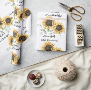 Papier Cadeau Tournesol floral Eucalyptus 60e anniversaire