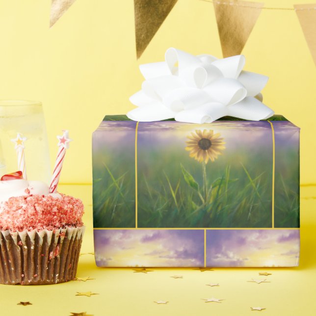Papier Cadeau Tournesol Fluisant dans le pré vert (Fête d'anniversaire)