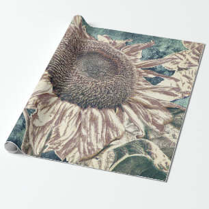Papier Cadeau Tournesol géant Vintage sérénie Turquoise Déco
