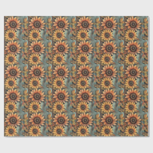 Papier Cadeau Tournesols Automne Feuilles Médias Mixtes