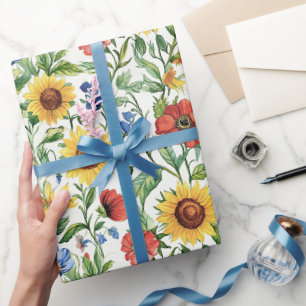 Papier Cadeau Tournesols bleus rouges jaunes italiens Anniversai