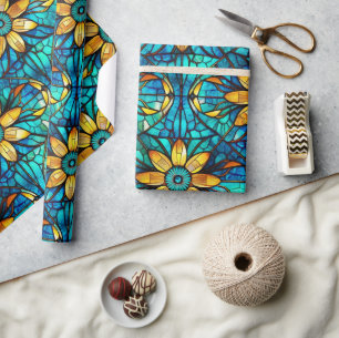 Papier Cadeau Tournesols élégants motif de faux vitrail