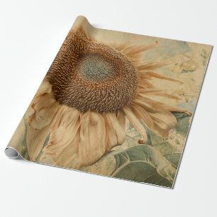 Papier Cadeau Tournesols géants Découpage jaune Ancien art Vin