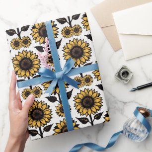 Papier Cadeau Tournesols graphiques gras en jaune et noir