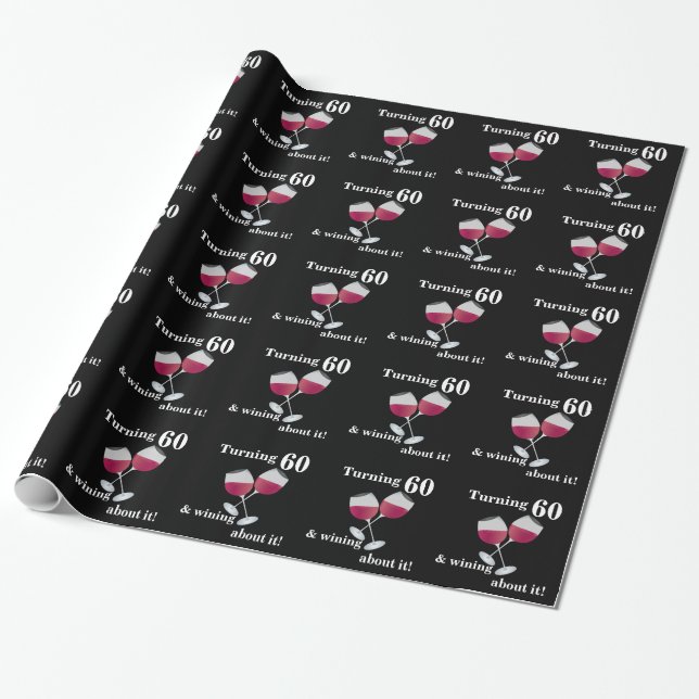 Papier Cadeau Tournez 60 & Wining avec Lunettes de vin rouge (Déroulé)