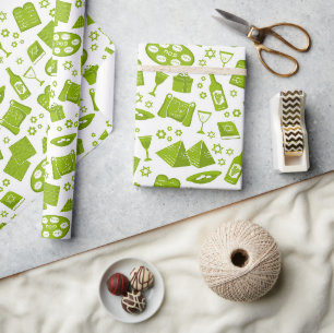 Papier Cadeau Tous les symboles de Pâque en vert
