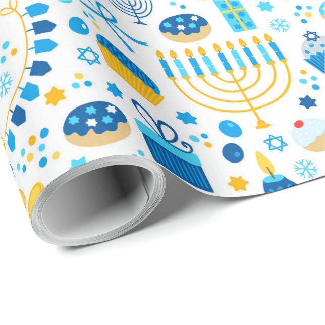 Papier Cadeau Tous Les Symboles D'Hanoukka (Coin rond)