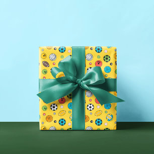 Papier Cadeau Tout le Motif sportif   jaune
