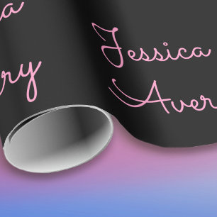 Papier Cadeau Tout nom   Script rose modifiable Cool sur noir