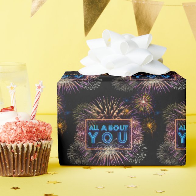Papier Cadeau Tout Sur Vous Neon Signer Avec Fireworks (Fête d'anniversaire)