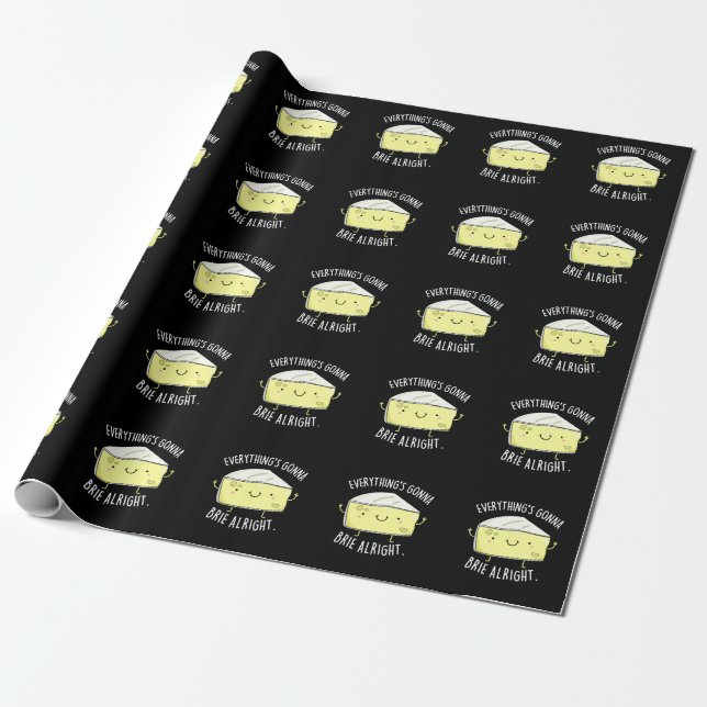 Papier Cadeau Tout va bien Brie bon fromage Pun Dark BG (Déroulé)
