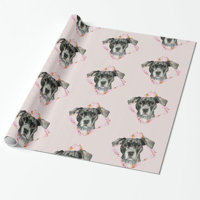 Papier Cadeau "Toute l'illustration noire de chien de pitbull (Déroulé)