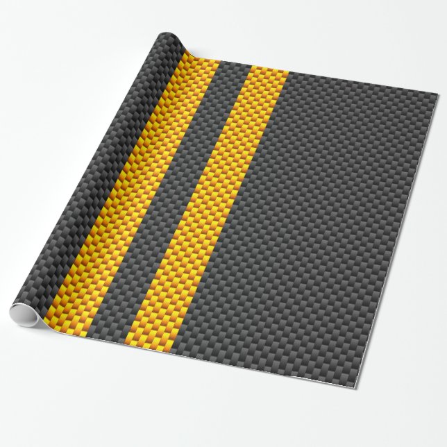 Papier Cadeau Traces de course Jaune du trafic Style fibre de ca (Déroulé)