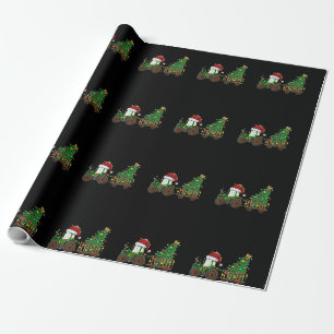 Papier Cadeau Tracteur agricole de Noël Lumières des arbres Sant