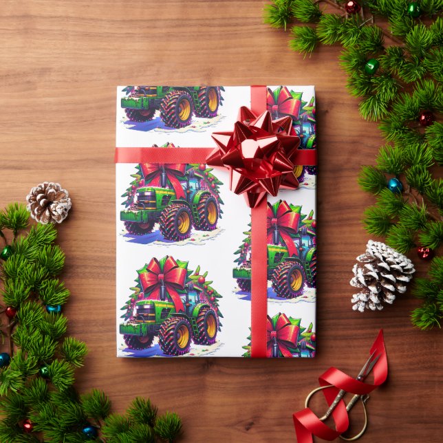 Papier Cadeau Tracteur Agricole Décoré Pour Noël (Cadeau de vacances)