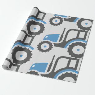 Papier Cadeau Tracteur bleu gris