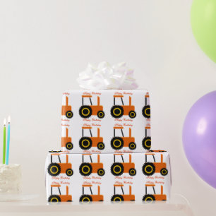 Papier Cadeau Tracteur Orange Anniversaire
