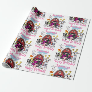 Papier Cadeau Tracteur rose Animaux de ferme adorables Grange ro