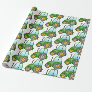 Papier Cadeau Tracteur vert mignon pour l'anniversaire du petit 