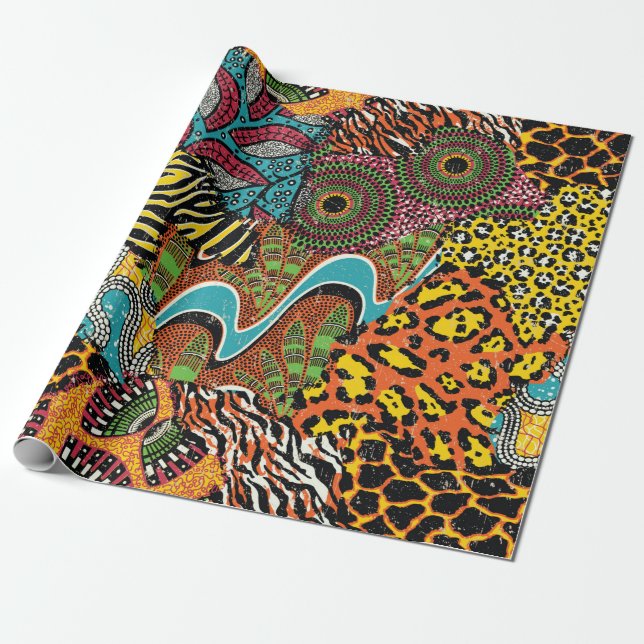 Papier Cadeau Traditional african fabric and wild animal skins p (Déroulé)