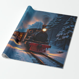 Papier Cadeau Traditional Christmas Steam Train Winter Landscape
