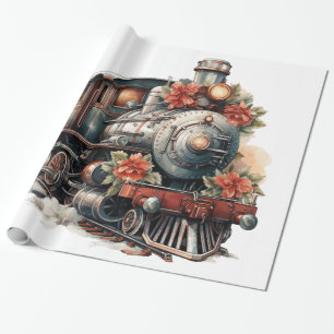 Papier Cadeau Train à vapeur à l'ancienne Noël rétro