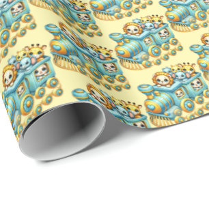 Papier Cadeau Train animal de baby shower mignon unisex
