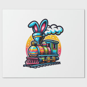 Papier Cadeau Train de Lapin Chemin de Fer Œuf de Pâques Enfants