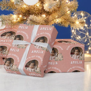 Papier Cadeau Train de Noël de bébé 1ère année Cadeau commémorat