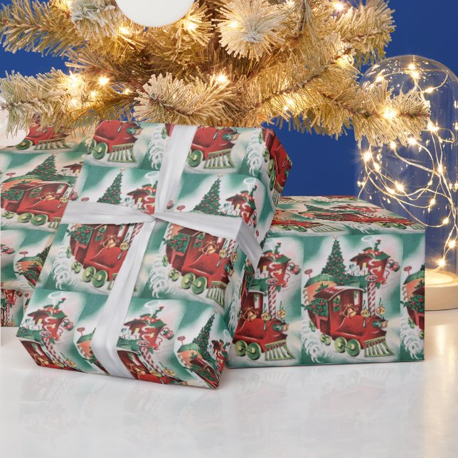 Papier Cadeau Train de Noël Retro vintage (Vacances)