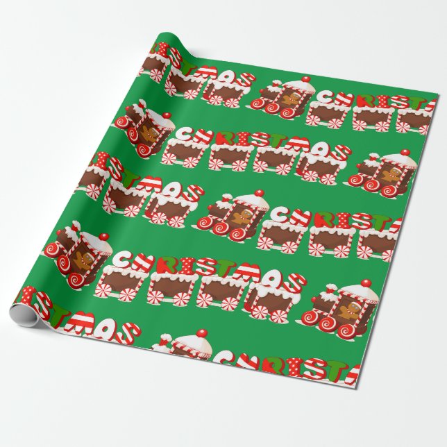 Papier Cadeau Train de pain d'épices de Noël (Déroulé)