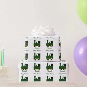 Papier Cadeau Train Vert Anniversaire