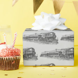Papier Cadeau Train vintage Sur Grey