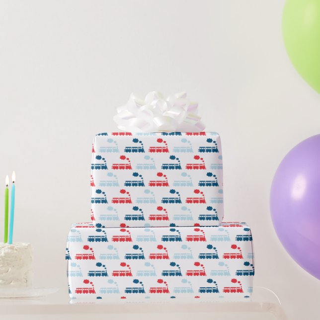Papier Cadeau Trains rouge et bleu (Cadeaux de fête)