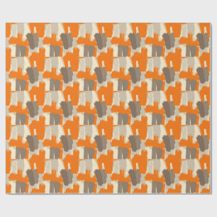 Papier Cadeau Traits de pinceau artisanaux orange gras abstraits
