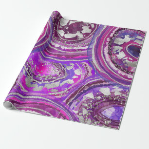 Papier Cadeau Tranches d'agate violette et argent à l'aquarelle 