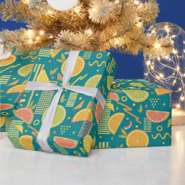 Papier Cadeau Tranches turquoises de fruits à agrumes des années