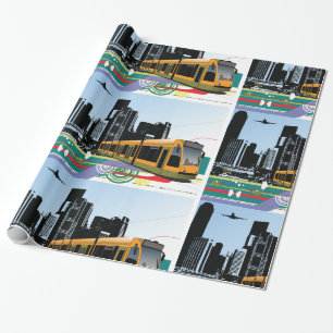 Papier Cadeau Transport Artistique par Tramway de Ville Élégante