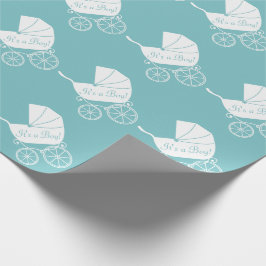 Papier Cadeau Transport vintage Baby shower Cute Blue Boy