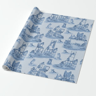 Papier Cadeau Travailler de la maison avec mes chats Delft Blue