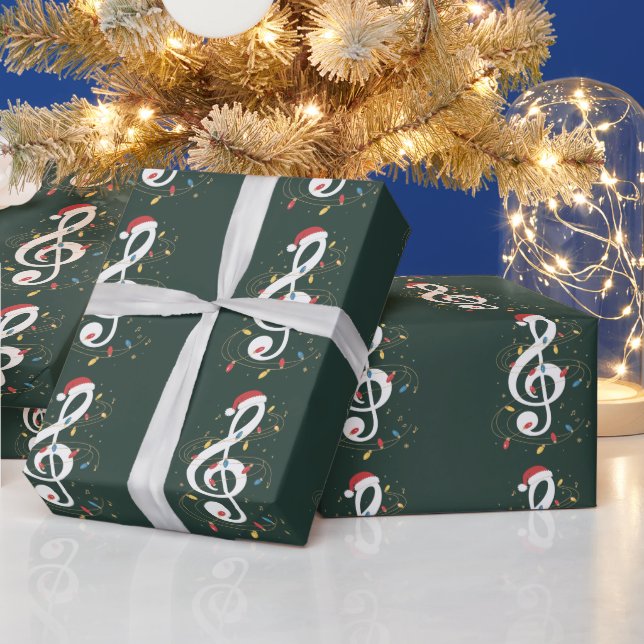 Papier Cadeau Treble Clef Christmas Lights Musique Lover Musicie (Vacances)