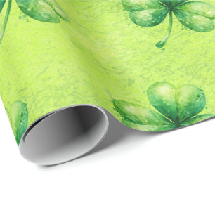 Papier Cadeau Trèfle à l'aquarelle de la Saint-Patrick sur fond 