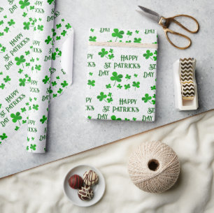Papier Cadeau Trèfle Shamrock vert Joyeuse St. Patrick`s Day  