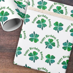 Papier Cadeau Trèfle Vert Shamrock Joyeux Anniversaire