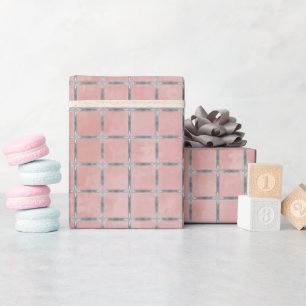 Papier Cadeau treillis rose et gris argenté