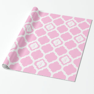 Papier Cadeau Trellis marocain rose et blanc enveloppement monog