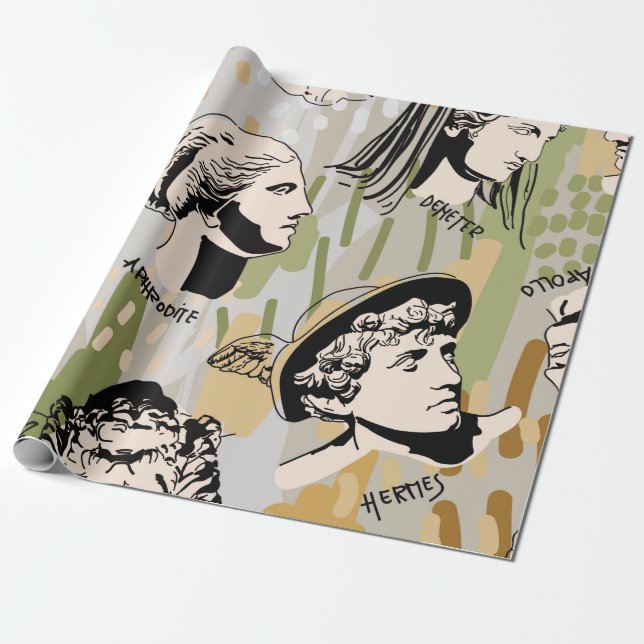 Papier Cadeau Trending Greek Gods Art Portrait Motif sans coutur (Déroulé)