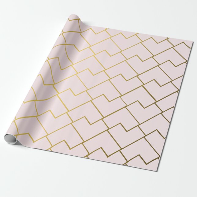 Papier Cadeau Trendy Chic Géométrique Carrelage bleu doré (Déroulé)