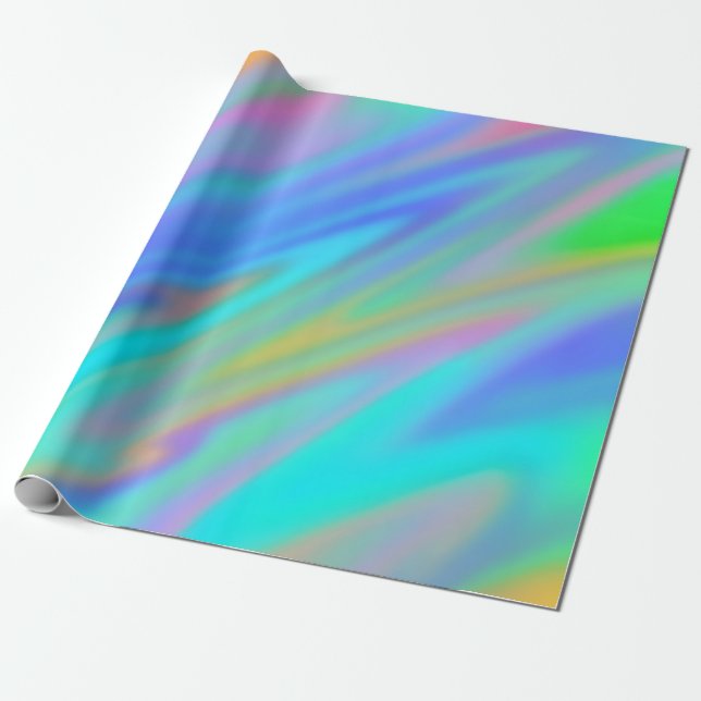 Papier Cadeau Trendy luxe vert bleu violet faux holographique (Déroulé)