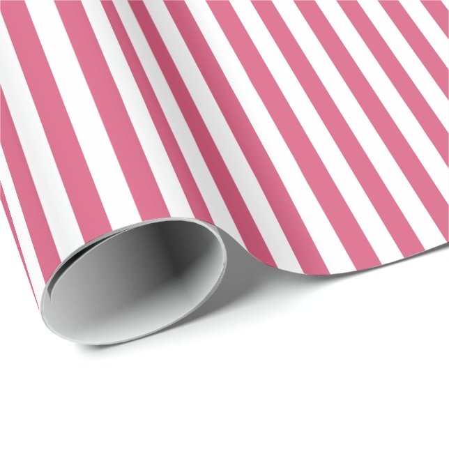 Papier Cadeau Trendy rose et blanc Large bandes horizontales (Coin rond)
